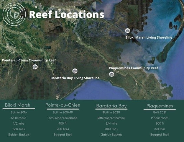CRCL’s Oyster Shell Recycling Program – Reef Locations